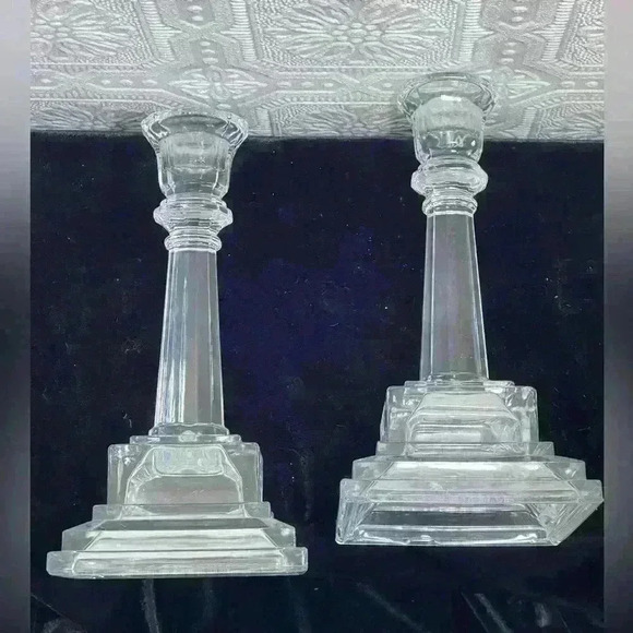 Crystal Candle Sticks Holders Square Base 8" Tall 24% Lead Crystal USA - Picture 11 of 12